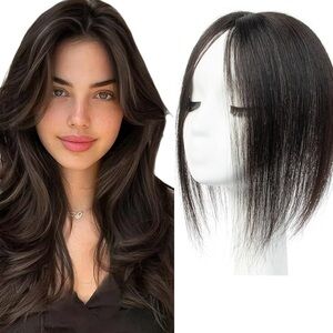 Real Human Hair Topper NATURAL BLACK 8 Inch Clip In Hair Piece NEW